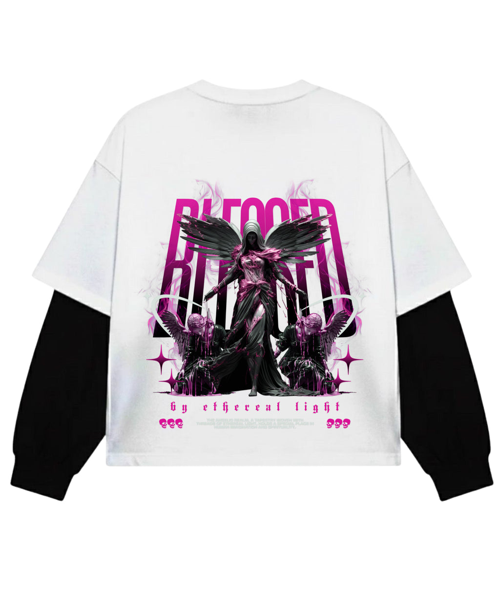 White With Black Sleeve Oversized Tee Back Design