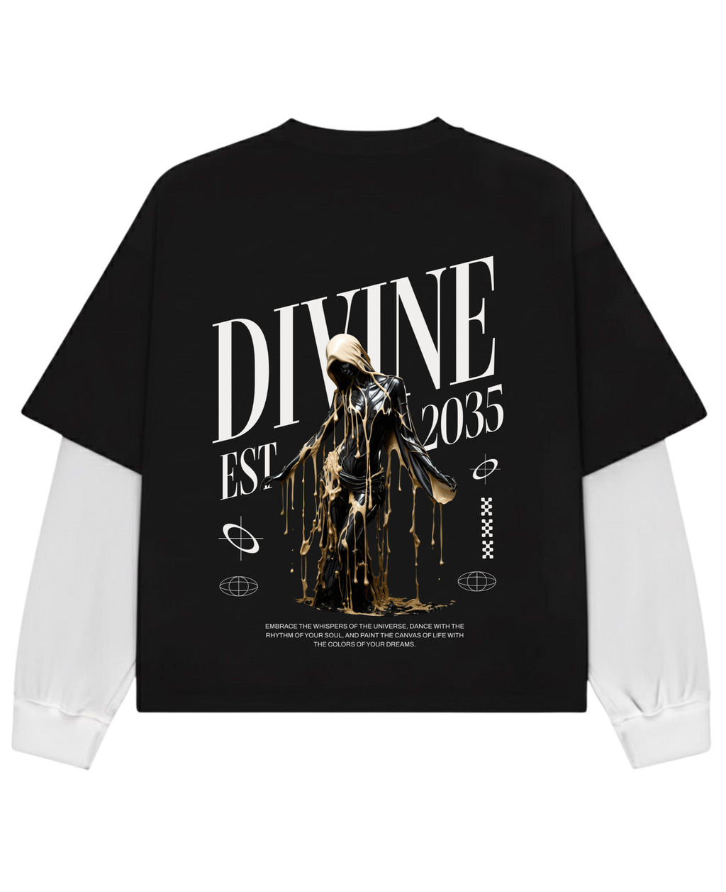 Black With White Sleeve Oversized Tee Back Design