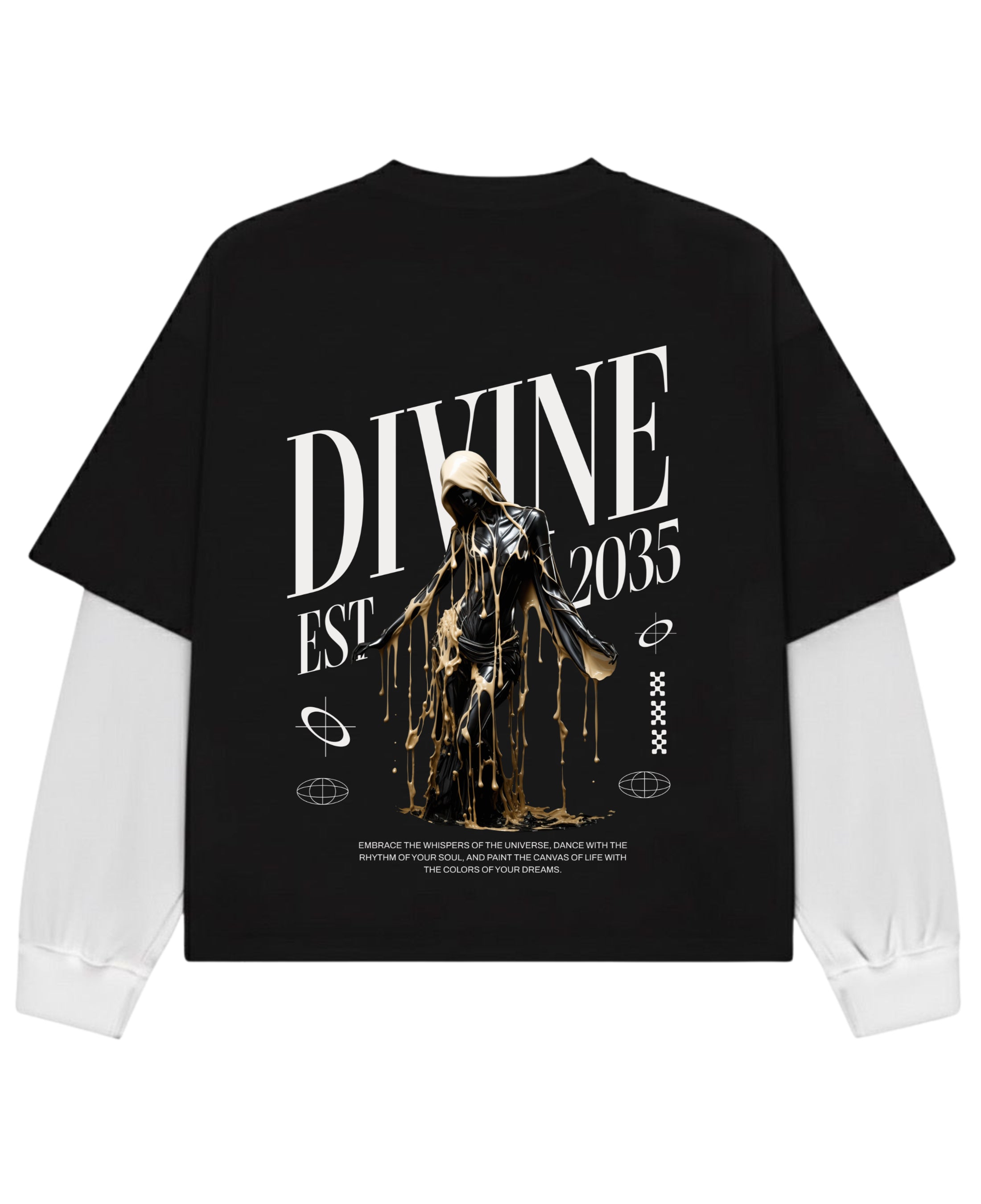 Black With White Sleeve Oversized Tee Back Design